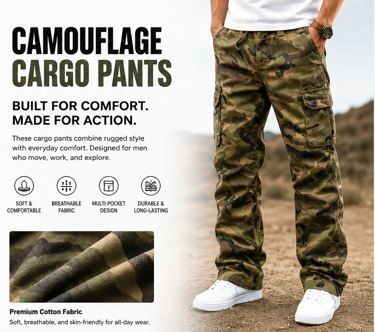 CamoForce – Herren-Cargohose mit mehreren Taschen für Outdoor-Aktivitäten