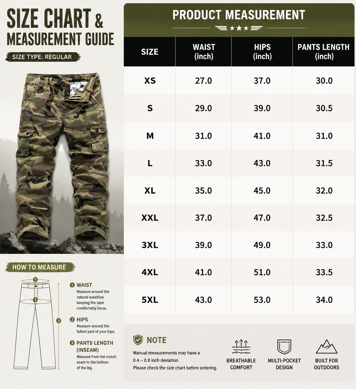 CamoForce – Herren-Cargohose mit mehreren Taschen für Outdoor-Aktivitäten